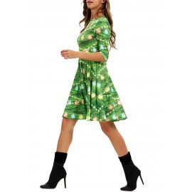 Christmas Printed Round Neck A Line Dress