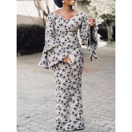 Ruffle Sleeve V-Neck Bodycon Maxi Dress 