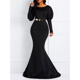 Graceful Puff Sleeve High Waist Floor Length Maxi Dress 