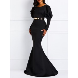 Graceful Puff Sleeve High Waist Floor Length Maxi Dress