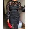 Black Round Neck Long Sleeve Lace Women's Dress