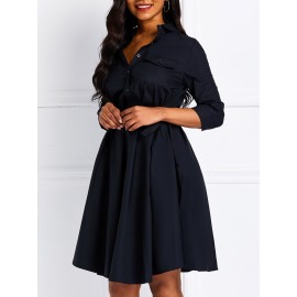 Knee-Length Mesh Lace Plain Women's Skater Dress