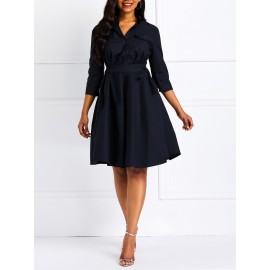 Knee-Length Mesh Lace Plain Women's Skater Dress