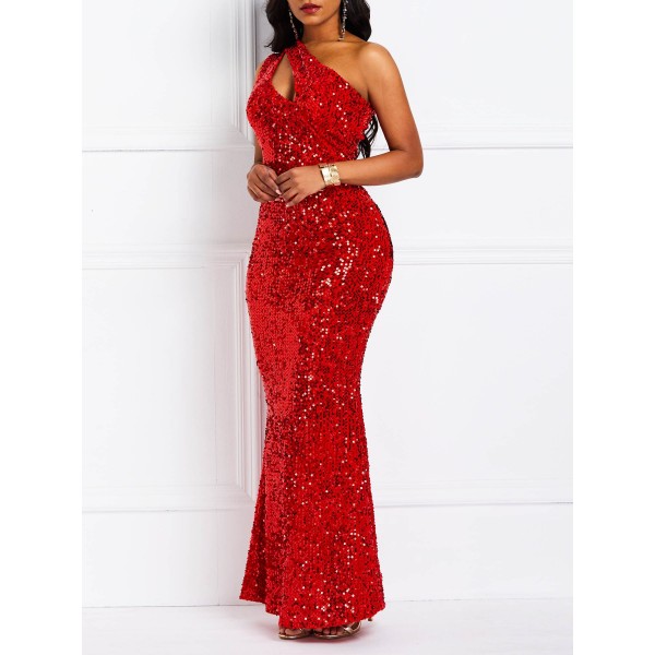 Floor-Length Sequins Oblique Collar Pullover Mermaid Dresses